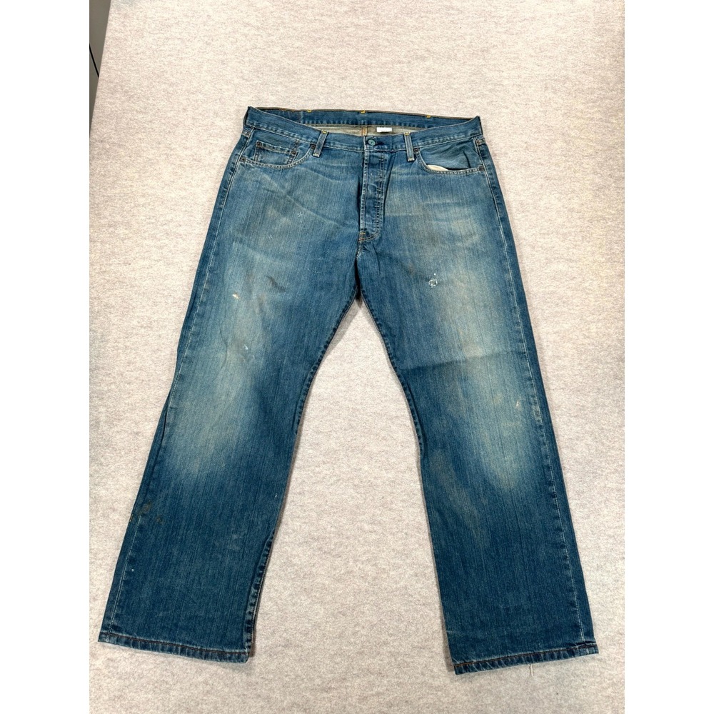 Levis 501 Jeans Mens 40x30 Blue Denim Button Fly Straight Leg Grunge Streetwear